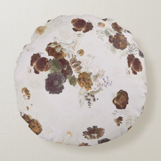 シックエレガントブラウンベージュバラフローラトワール ラウンドクッション (正面)