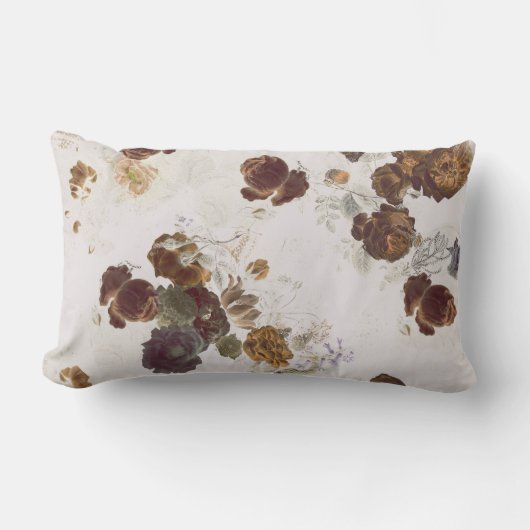 シックエレガントブラウンベージュバラフローラトワール ランバークッション (正面)