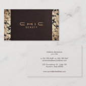 シックエレガントブラウンリネンと金ゴールドリーフルック2 名刺 (正面/裏面)