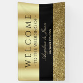 シックエレガントブラックと金ゴールドの結婚歓迎 横断幕 (縦)