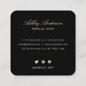 シックエレガントブラックと金ゴールドフローラスクリプトモノグラム スクエア名刺 (裏面)