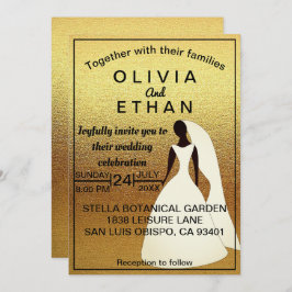 シックエレガントブラックと金ゴールド結婚式招待状 招待状