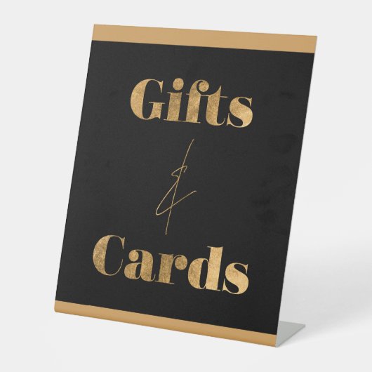 シックエレガントブラックと金ゴールド誕生日ギフトカード 台座サイン (正面)