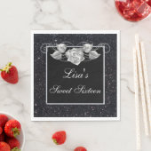 シックエレガントブラックグリッターシルバーバラスウィート16 スタンダードランチョンナプキン (インサイチュ)