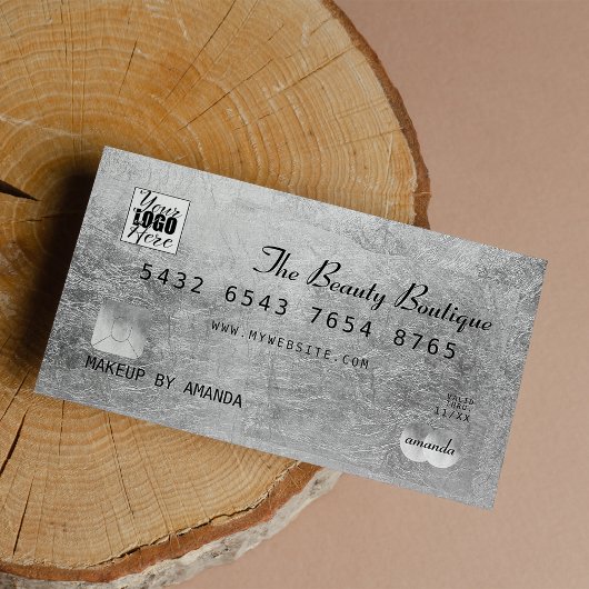 シックエレガントブラックシルバーラグジュアリークレジットカードロゴ 名刺