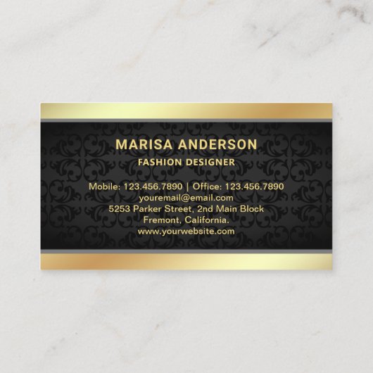 シックエレガントブラックダマスクフェイクゴールドフォイルバタフライ 名刺 (裏面)