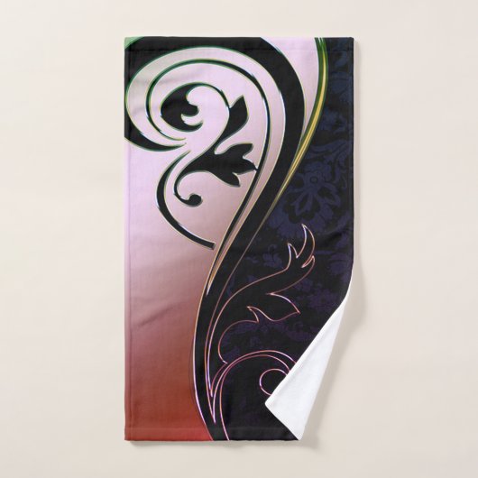 シックエレガントブラックダマスク金ゴールド渦巻き バスタオルセット (ハンドタオル)