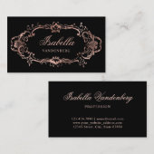 シックエレガントブラックバラ金ゴールドヴィンテージオーナメント 名刺 (正面/裏面)