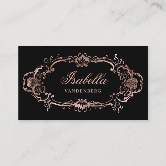 シックエレガントブラックバラ金ゴールドヴィンテージオーナメント 名刺 (正面)