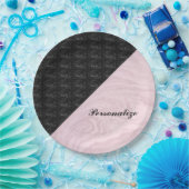 シックエレガントブラックピンクマーブルパーソナライズされた ペーパープレート (パーティー)