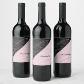 シックエレガントブラックピンクマーブルパーソナライズされた ワインラベル (ボトル)