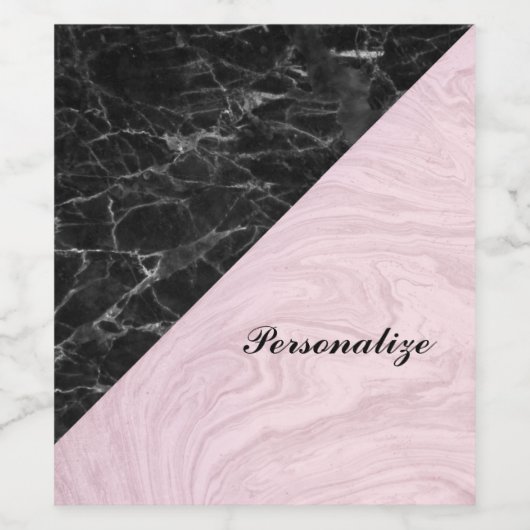 シックエレガントブラックピンクマーブルパーソナライズされた ワインラベル (シングルラベル)