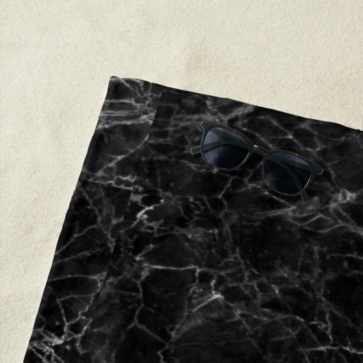 シックエレガントブラックピンクマーブルモノグラムのビーチT ビーチタオル (インサイチュ)