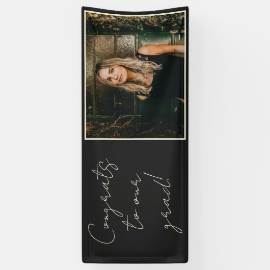 シックエレガントブラックフォトおめでとうを卒業 横断幕 (縦)