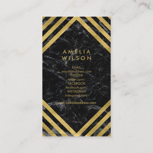 シックエレガントブラックマーブルフェイク金ゴールドソーシャルメディア 名刺 (裏面)