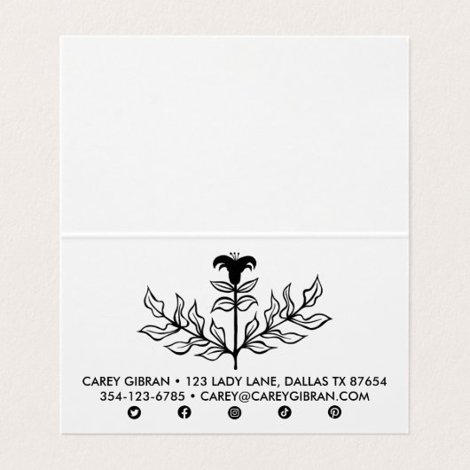 シックエレガントブラックリリー注文ありがとう折り畳み 名刺 (内部フラット)