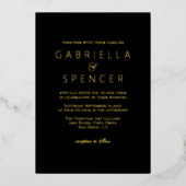 シックエレガントブラック結婚ズゴールドフォイル招待状 箔招待状 (正面)