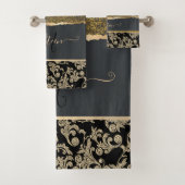 シックエレガントブラック金ゴールドスワーズモノグラム バスタオルセット (インサイチュ)