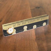 シックエレガントブラック金ゴールドドットやる気を起こさせるメッセージ デスクネームプレート (側面)