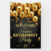 シックエレガントブラック金ゴールドバルーン退職パーティー 横断幕 (縦)