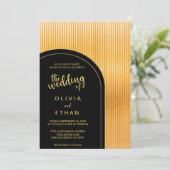 シックエレガントブラック金ゴールドファンシー結婚式招待状 招待状 (スタンド正面)