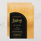 シックエレガントブラック金ゴールドファンシー結婚式招待状 招待状 (正面/裏面)