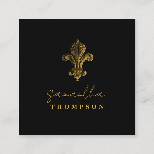 シックエレガントブラック金ゴールドヴィンテージ スクエア名刺 (正面)