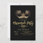 シックエレガントブラック金ゴールド仮装バースデーパーティー 招待状 (正面)