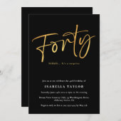シックエレガントブラック金ゴールド40歳の誕生日 招待状 (正面/裏面)