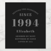 シックエレガントブラック&グレー30歳の誕生日 ワインラベル (シングルラベル)