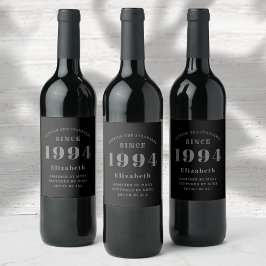 シックエレガントブラック&グレー30歳の誕生日 ワインラベル