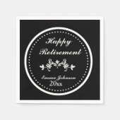 シックエレガントブラック&ホワイトハッピーリタイア スタンダードカクテルナプキン (正面)