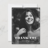 シックエレガントブラック&ホワイト写真卒業 サンキューカード (正面)