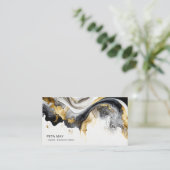 シックエレガントブラック&ホワイト抽象芸術水彩QR 名刺 (スタンド正面)