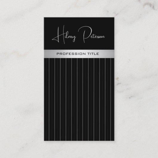 シックエレガントブラック/ホワイト離散ストライプQrコード 名刺 (正面)