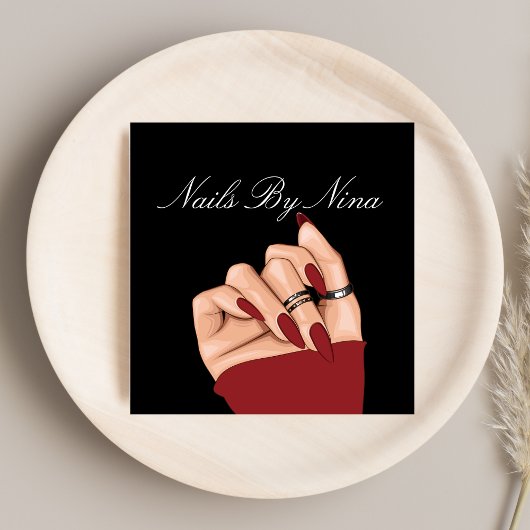 シックエレガントブラック&レッドネイルサロンマニキュリスト スクエア名刺