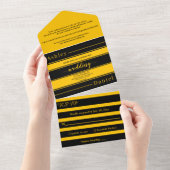 シックエレガントブラック&金ゴールドストライプラグジュアリー結婚ズ オールインワン招待状 (貼ってはがせる)