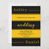 シックエレガントブラック&金ゴールドストライプラグジュアリー結婚ズ 招待状 (正面)