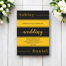 シックエレガントブラック&金ゴールドストライプラグジュアリー結婚ズ 招待状