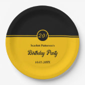 シックエレガントブラック&金ゴールドトレンディー20th誕生日 ペーパープレート (正面)