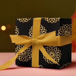 シックエレガントブラック&金ゴールドマンダラ ラッピングペーパー