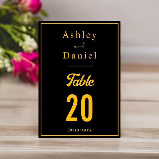 シックエレガントブラック&金ゴールドモダンラグジュアリー結婚ズ テーブルナンバー