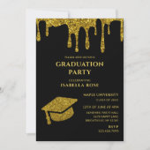 シックエレガントブラック&金ゴールド2025卒業パーティー 招待状 (正面)