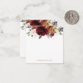 シックエレガントブルガンディオレンジ赤面アイボリーフローラ ノートカード (正面/裏面インサイチュ)
