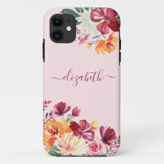 シックエレガントブルガンディピンクオレンジフローラ名 iPhone 11 ケース