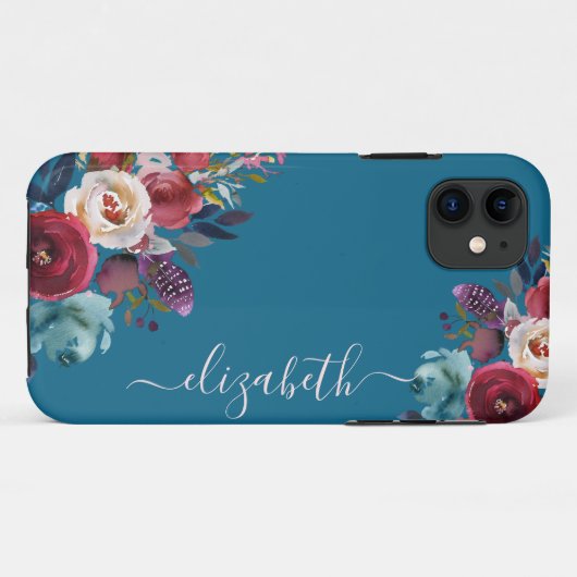 シックエレガントブルガンディピンク海軍フローラ名 Case-Mate iPhoneケース (裏面(横))