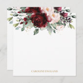 シックエレガントブルガンディレッドピンク赤面フローラ ノートカード (正面/裏面)