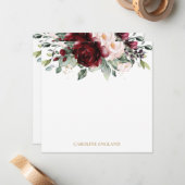 シックエレガントブルガンディレッドピンク赤面フローラ ノートカード (正面/裏面インサイチュ)