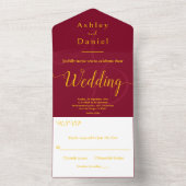 シックエレガントブルゴーニュと金ゴールドモノグラム結婚ズ オールインワン招待状 (内側)