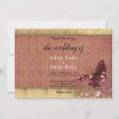 シックエレガントブルゴーニュバラフォーマル金ゴールド結婚ズ 招待状 (正面)